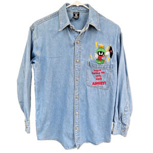 Vintage Looney Tunes Marvin the Martian Denim Cotton Shirt - Women's Girls XS